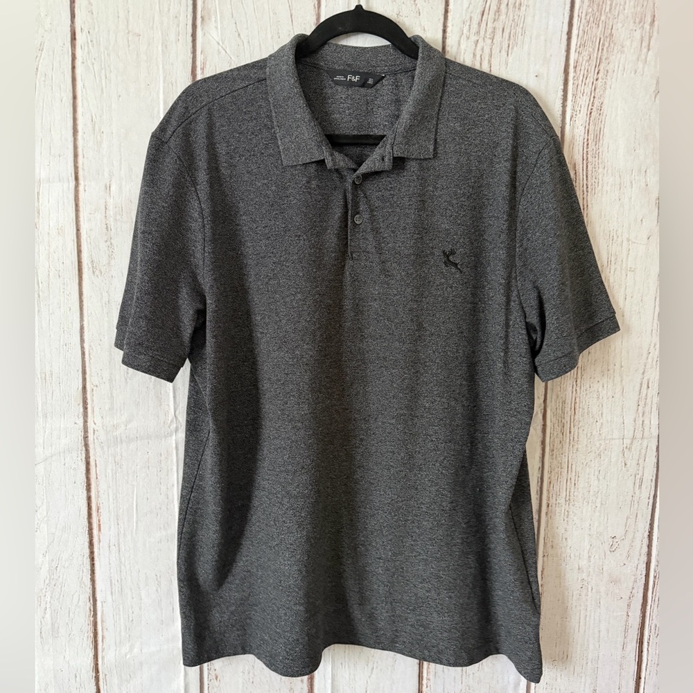F&F Men's Grey Marl Short Sleeve Pique Polo Shirt Size XL